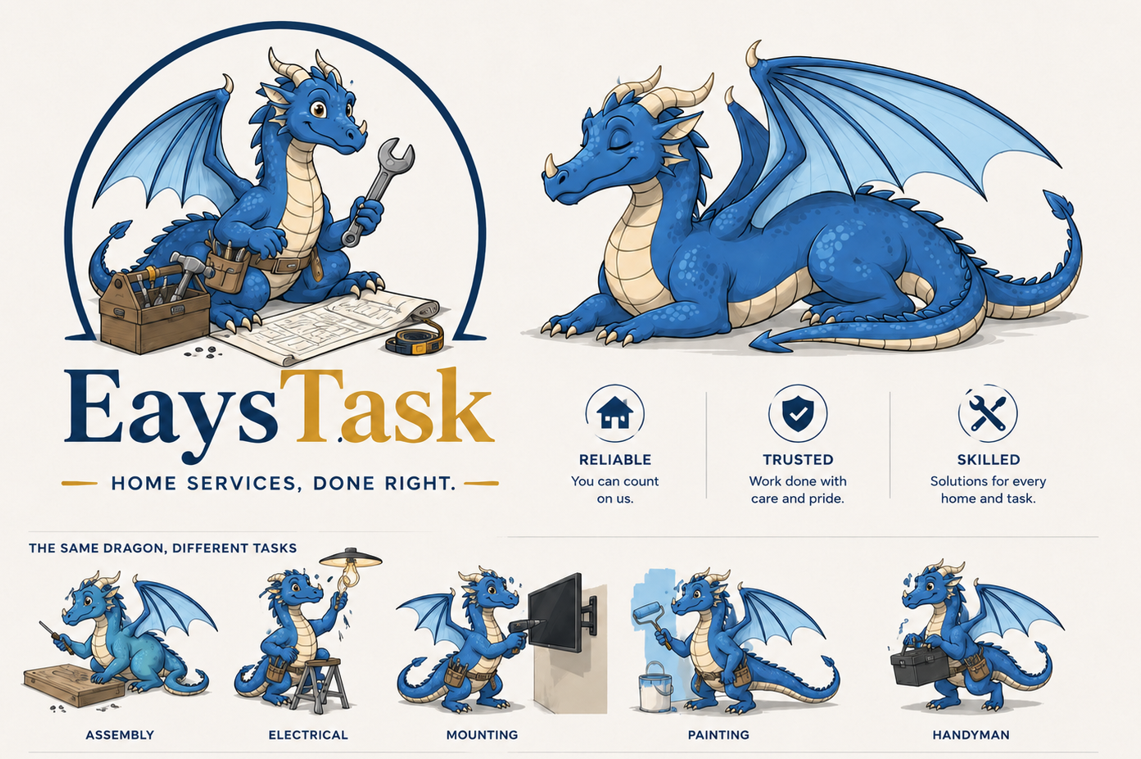 EaysTask brand illustration featuring the dragon mascot